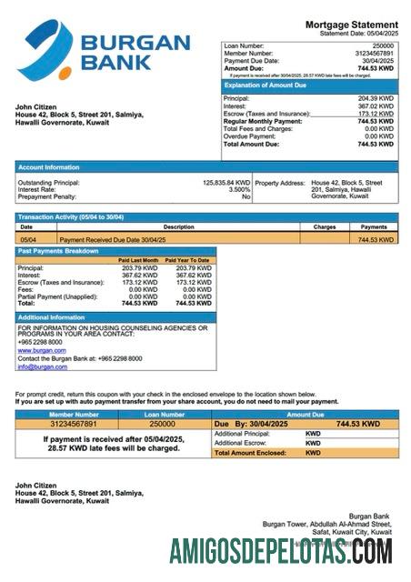 para download Modelo Word e PDF de declaração de hipoteca do Kuwait Burgan Bank